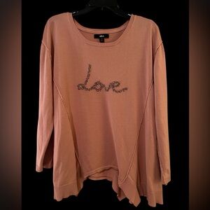 Beautiful Ellos beaded “Love” sweater 22/24 Pink Used Once